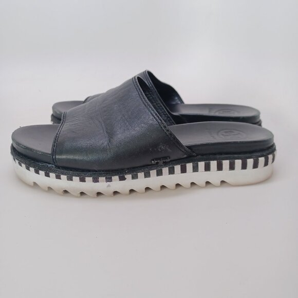 Tory Burch Slides Black Leather Open Toe Sandals Womens 5.5 - Picture 2 of 16